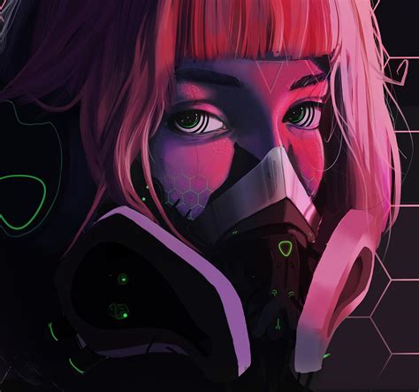 wallpaper respirator, face, mask, cyberpunk, girl, eyes HD : Widescreen : High Definition ...