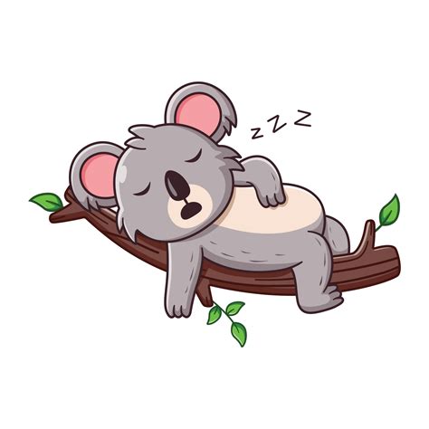 Cute Koala Cartoon Sleeping on Tree Branch. Animal Icon Concept. Flat Cartoon Style. Suitable ...