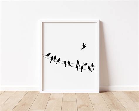 Birds on Wire Art Print, Birds Wall Art, Birds on Wire Printable Art, Minimalist Illustration ...