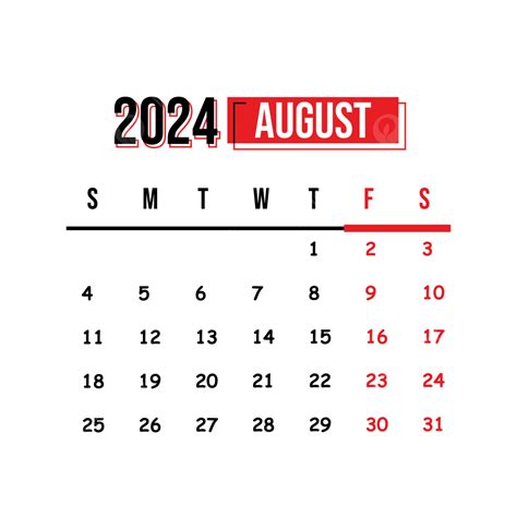 Calendar August 2024 Transparent Background Vector, August 2024, August, 2024 PNG and Vector ...