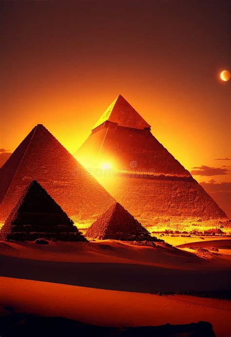 Sunset Over the Pyramids of Giza. AI Generated. Stock Image - Image of ...