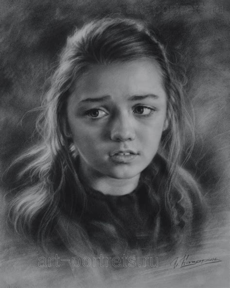 Young girl drawing Maisie Williams 2015 by Drawing-Portraits Dry Brush Painting, Brush Drawing ...
