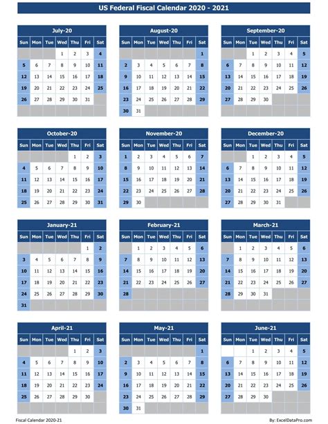 Download US Federal Fiscal Calendar 2020-21 Excel Template - ExcelDataPro