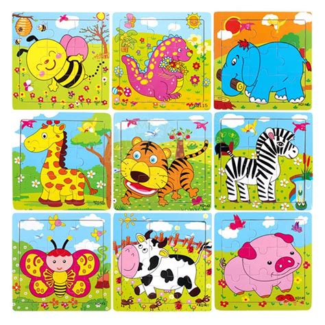 9 pieces Cartoon animals puzzle Wooden toys jigsaw kids Puzzle toys ...