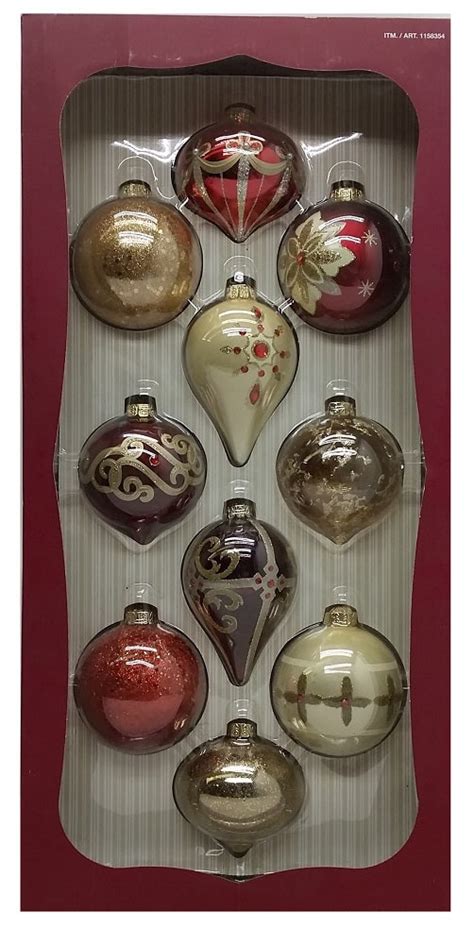 Kirkland Signature 10-Pack Hand Decorated Glass Ornaments, Red/Gold ...