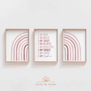 Girls Affirmation Print, SET of 3, Personalized Affirmation Wall Art, Girls Room Decor, Blush ...