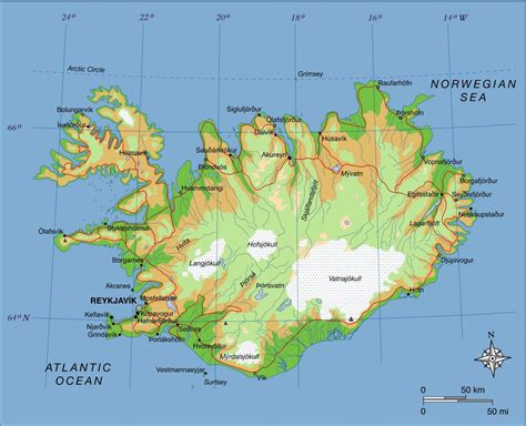 Geographical map of Iceland: topography and physical features of Iceland