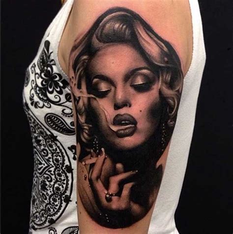 3D realistic smoking lady celebrity charming incredible shoulder tattoo ...