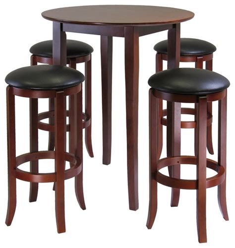 Winsome Wood Fiona 5 Piece Round High/Pub Table Set w/ PVC Stools ...