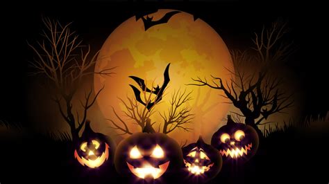 Animación de espeluznantes calabazas de halloween jack-o-lantern con murciélagos voladores con ...