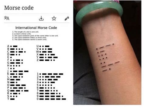 a person with a tattoo on their arm and the words morse code written in ...