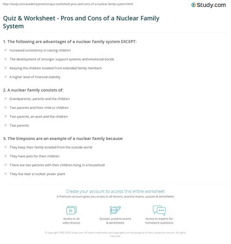 Quiz & Worksheet - Pros and Cons of a Nuclear Family System | Study.com