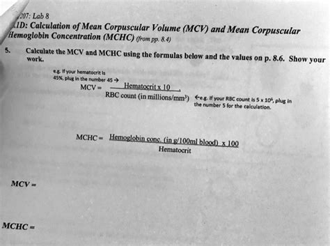 SOLVED: 207: Lab Ten Calculation of Mean Corpuscular Volume (MCV) and Mean Corpuscular ...