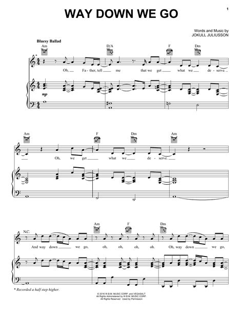 Way Down We Go by Kaleo Sheet Music for Piano, Vocal & Guitar Chords (Right-Hand Melody) at ...