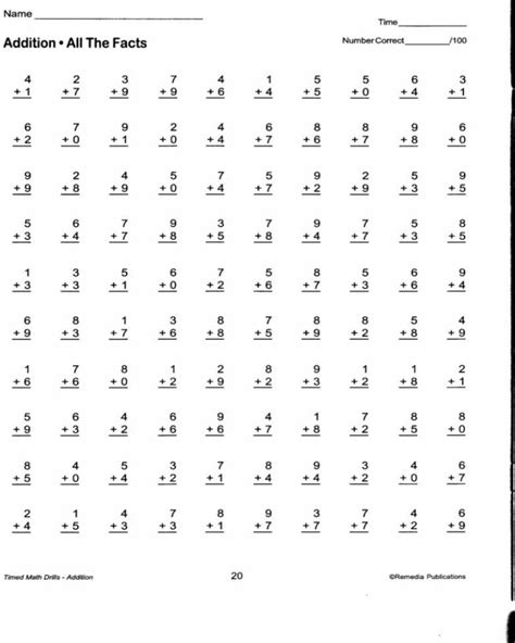 Math Timed Tests Printable