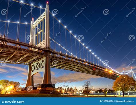 Triborough Bridge at Night, in Astoria, Queens, New York. USA Stock Photo - Image of gate, night ...