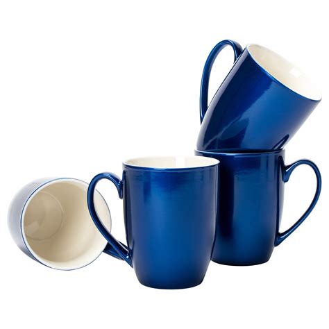 Navy Blue Glossy Finish 10 ounce New Bone China Coffee Cup Mugs Set of ...