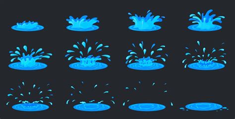 Animation D'ondulation De L'eau Dessin Animé Splash Fx Effet 2d Jeu Sprite Feuille Cadres Goutte ...