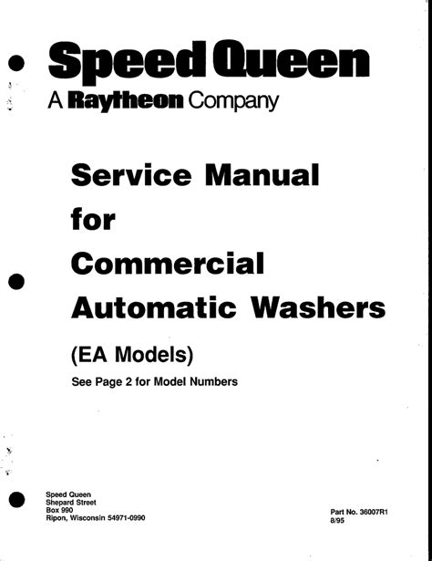 Speed Queen Washer Service Manual for EA Models