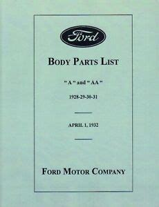 1928 29 30 31 FORD MODEL A & AA BODY PARTS LIST | eBay