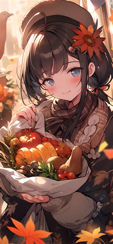 Anime Girl with Autumn Harvest Wallpapers - Anime Girl Wallpapers