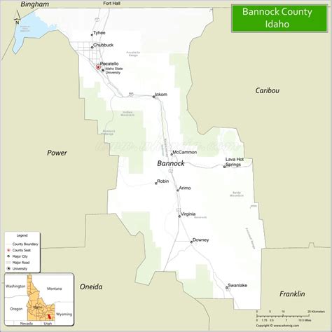 Map of Bannock County, Idaho showing cities, highways & important ...