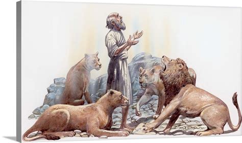 Illustration Of Hebrew Prophet Daniel Praying Surrounded By Four Tame ...