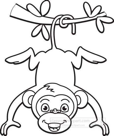 Animal Outline Clipart-monkey hanging from tree black white outline cliprt