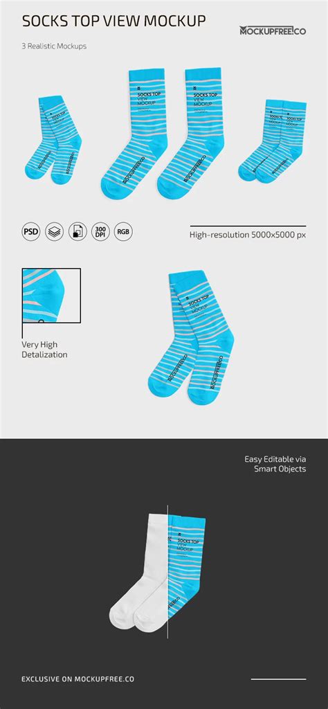 Socks Top View Mockup Set for Adobe Photoshop (PSD)