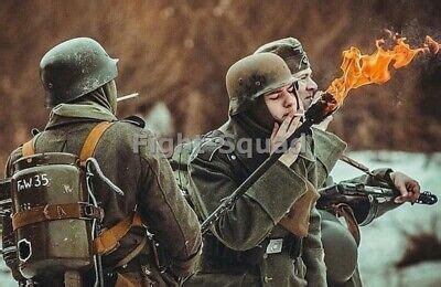 WW2 Picture Photo german soldier lighting cigarette with flamethrower 3321 | eBay