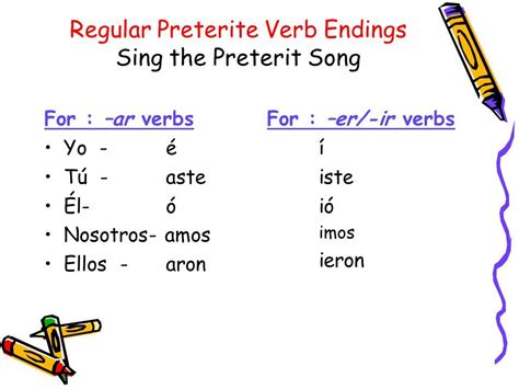 Regular Preterite Verb Endings | Simple past tense, Verb worksheets, Verb