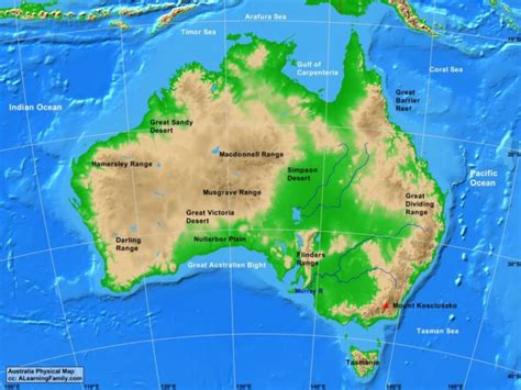 Australia Physical Map - A Learning Family