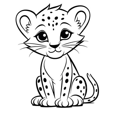 Drawing Of Cute Cheetah Cub Coloring Outline Sketch Vector, Wing Drawing, Ring Drawing, Color ...