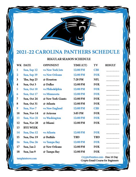 Printable 2021-2022 Carolina Panthers Schedule