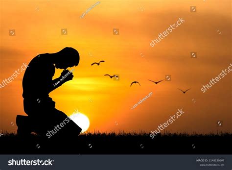 Silhouette Christian Praying Hands Spiritual Religious Stock Photo ...