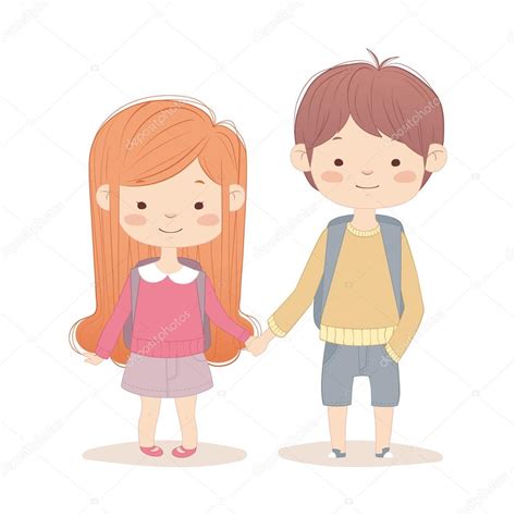 Boy And Girl Cartoon Holding Hands