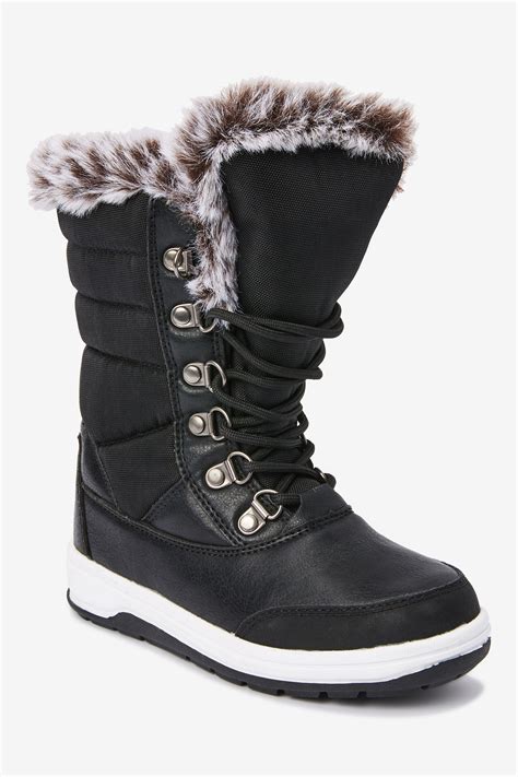 Buy Black Waterproof Warm Faux Fur Lined Snow Boots from the Next UK ...