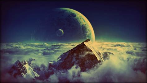 #4588673 sky, digital art, mountains, space art, space, clouds, planet ...