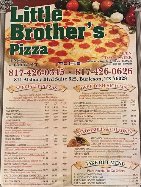 Menu at Little Brother's Pizza pizzeria, Burleson