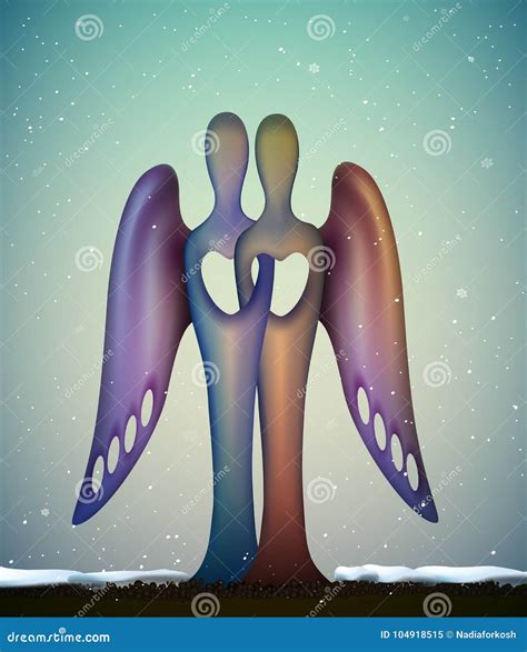 Two Angels in Love, Together Forever, Futuristic Angels Icon, Contemporary Art Christmas ...