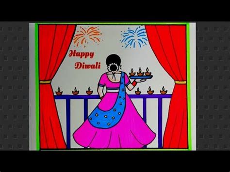 Beautiful Diwali Drawing Easy/ Diwali Festival Scenery Drawing Easy For ...