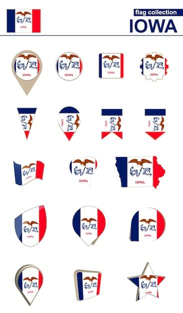 Premium Vector | Iowa flag collection big set for design