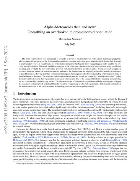 (PDF) Alpha-Meteoroids then and now: Unearthing an overlooked ...