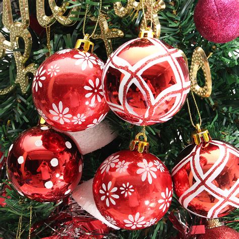 Plastic Christmas Baubles Handmade & Painted Ball Tree Balls Decorations 6/24PCS | Alexnld.com