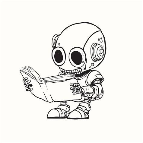 Premium Vector | Black and white cartoon line drawing of a robot ...