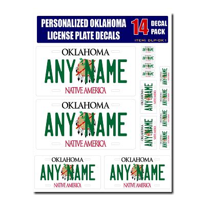 Personalized Oklahoma License Plate Decals - Stickers Version 1