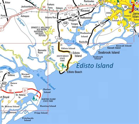 Edisto Island Area Road Map - Ontheworldmap.com