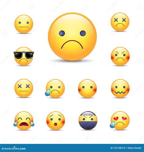 Sad, Sorry Cartoon Vector Emoji Face Set. Stock Vector - Illustration of comic, emoticon: 101758319