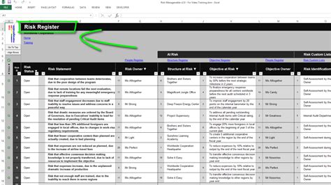 Risk Template in Excel Features Walkthrough