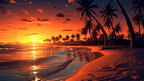 3d Illustration Of A Stunning Beach Sunset Background, Art Wallpaper ...